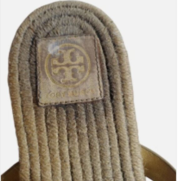 Tory Burch Gold Miller Sandals Espadrilles Straw Women 9 Thong Flip Flop - Picture 3 of 5